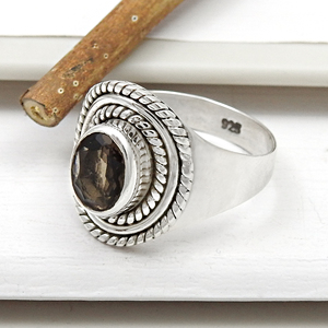 แหวนพลอยควอทซ์สโมคกี้ธรรมชาติทำด้วยมือทันสมัยสวยงามเครื่องประดับสำหรับผู้หญิงเป็นของขวัญสำหรับแหวนเงิน925ทันสมัยของเธอ - Product Image 1