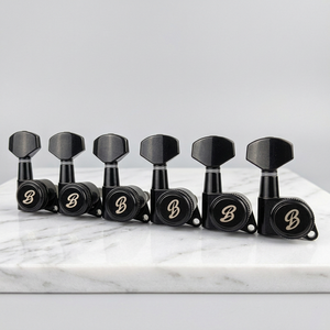 ตัวปรับเสียงกีตาร์แบบล็อคได้ ยี่ห้อ BBSTONE ผลิตในเกาหลี แบบ 6 ตัวเรียงกัน  อัตราทดเกียร์ 20:1 สไตล์วินเทจ สีดำ - Product Image 1