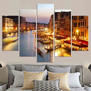 Lienzo impreso con paisaje urbano de Venecia - Elegante decoración de pared para amantes de los viajes, mezcla de 5 piezas: Gallery Wrap - Product Image 1