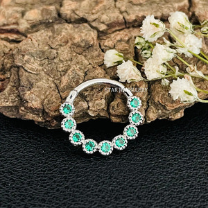 14K Solid <b>Gold</b> Bezel Set Miligrain CZ Green Diamond Daith Piercing Fine Jewelry. - Product Image 1