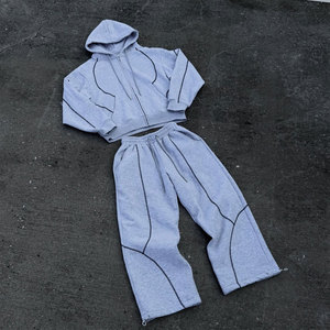 Ensemble de survêtement streetwear oversize pour homme, personnalisé par un fabricant de vêtements, comprenant un sweat à capuche tissé et un pantalon de jogging ample pour l'hiver - Product Image 1