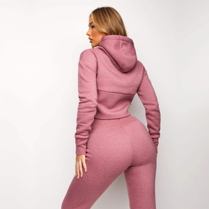 เสื้อครอปสำหรับผู้หญิงมีฮู้ดผ้าฝ้าย65% 35% โพลีเอสเตอร์สีเขียวแข่งกรีฑาคลับมีซิปเต็มรูปแบบระบายอากาศ - Product Image 3