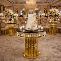 Nouvelle conception, table à gâteau ronde en acier inoxydable doré de haute qualité pour hôtels, mariages et fêtes