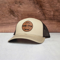 Sombrero de conductor de camión de alta calidad, gorra de lona barata al por mayor, Parche de cuero personalizado con logotipo, malla trasera a presión, rendimiento informal medio