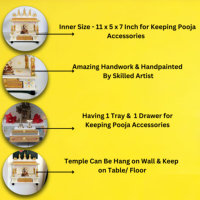 Ensemble de temple indien artisanal en bois, 3 pièces, peint, à suspendre verticalement, Pooja Ghar Mandapam, Diwali, culte sacré, offre d'anniversaire