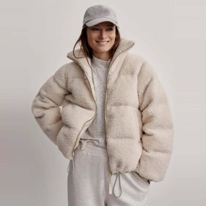 Solid Women's <b>Long</b> Sleeve Crop Puffer Down <b>Jacket</b> with Thick Zipper Breathable Bubble Coat for <b>Winter</b> - Product Image 4