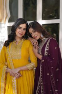 Grootinn filles élégantes robe traditionnelle Anarkali georgette broderie séquence travail prêt à porter costume de mariage pour les fêtes - Product Image 5