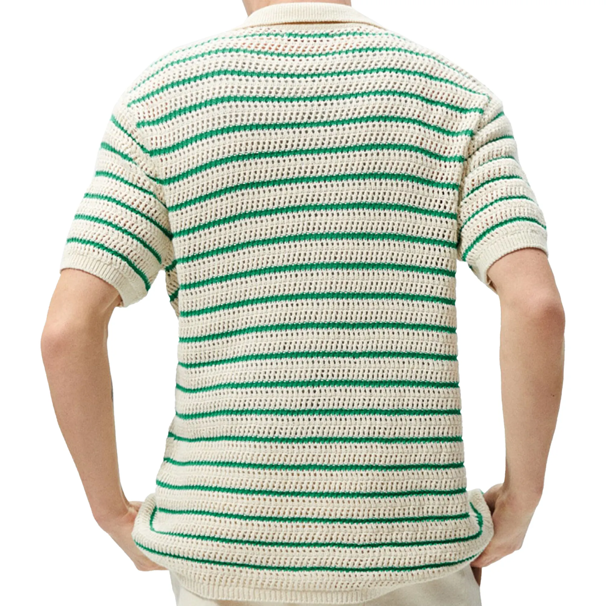 Cardigan en tricot en coton avec logo d'été personnalisé à manches courtes et boutons pour hommes tricots doux haut tricoté chemises au crochet