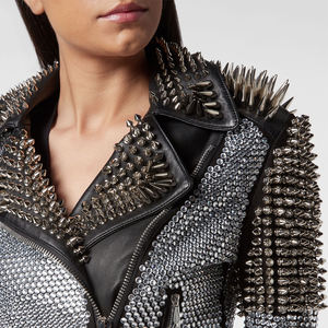 Chaquetas de Invierno para Mujer, de PU con Tachuelas, Lona No Tejida, Transpirable, Ecológica, de Secado Rápido, Personalizable, para Exteriores, Otoño, Color Sólido - Product Image 4