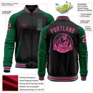 Bomber personnalisé noir rose-vert Varsity Letterman deux tons bouton unique veste coupe-vent Vintage hiver hommes - Product Image 2