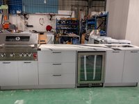 Meubles de cuisine extérieurs personnalisables en acier inoxydable avec évier et portes vitrées, étanches, pour appartement, barbecue, salle à manger, patio