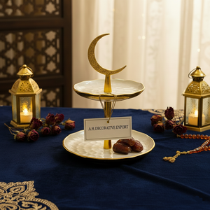 Plateau à dessert à étages ovale décoratif en émail de taille personnalisée certifié CE en or moderne à 2 niveaux, plateau à gâteau de fête de mariage en métal - Product Image 6