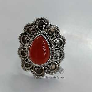 Boho Chic Carnelian <b>Statement</b> <b>Ring</b> Handmade in Sterling <b>Silver</b> with Pearshape Gemstone Perfect Birthday Gift Crystal <b>Rings</b> - Product Image 3
