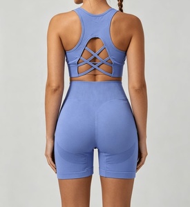 Women's Solid Yoga Wear Sets with Elastic Waist 2 Piece <b>Bra</b> and Short Pants for Fitness and Workout Breathable Fitness Wear - Product Image 2