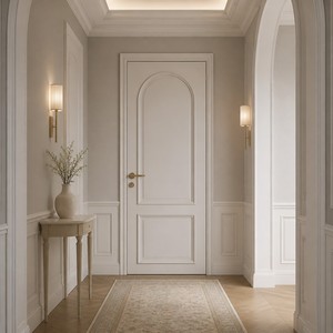 Puerta <span class=keywords><strong>de</strong></span> Madera Clásica Blanca Antigua con Panel Arqueado y Molduras Elevadas para Sala <span class=keywords><strong>de</strong></span> Estar o Estudio - Product Image 1