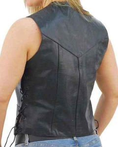 <b>Women's</b> Button up Sleeveless Vest Crop Tops Sexy V Neck Faux Leather Jacket <b>Waistcoat</b> Genuine Leather <b>Women</b> Vest Motorcycle - Product Image 4