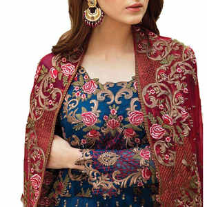 Tissu en coton et soie bleu cousu de haute qualité pour femmes, lavable toute saison, couleurs personnalisées, service OEM, shalwar pakistanais - Product Image 6