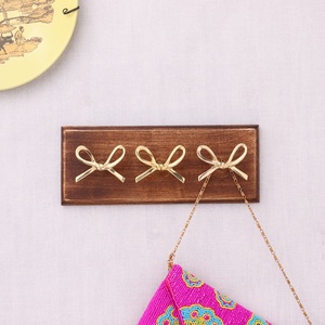 Handmade Bulk Decorative <b>Wooden</b> Wall Hook with 3 Golden <b>Bow</b> Brass Hooks for Hanging Clothes for Bedroom & Kitchen - Product Image 2