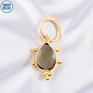 Poire faite à la main fantaisie Design Quartz fumé lunette breloque bricolage pendentif plaqué or pierres précieuses breloques anneau de saut pendentifs en gros - Product Image 1