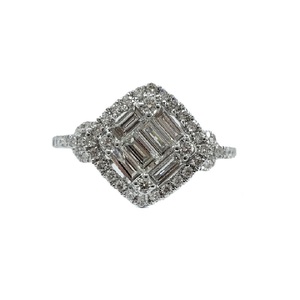 Bijoux fins, alliances classiques pour femmes en or blanc massif 18 carats avec diamants naturels ronds et baguette, grappe fine - Product Image 1