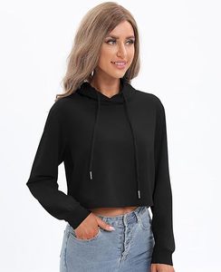 Ligero Drop Gym Venta caliente Ropa de invierno Pullover Recortada Sudaderas con capucha Sudaderas al por mayor Liso Mujeres Cuello redondo Crop Tops - Product Image 6