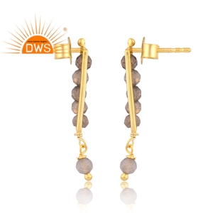 Pendientes colgantes de piedras preciosas con cuentas de labradorita natural chapada en oro de 18 quilates, la plata esterlina más vendida, fabricante de joyería fina Demi - Product Image 3