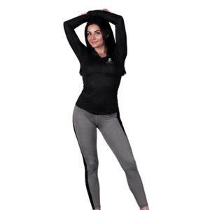 Technica Women's Quarter-Zip <b>Yoga</b> Top Full Sleeve Sweat-Wicking Solid <b>Black</b> Front Logo High Waist <b>Leggings</b> Set - Product Image 6