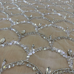 2023 nueva tela de cristal hecha a mano boda encaje con cuentas blanco cielo azul tul malla lentejuelas venta al por mayor accesorios de ropa - Product Image 1