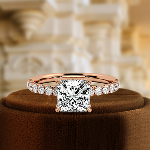 Bague de fiançailles solitaire en diamant de laboratoire princesse de 1 carat certifiée IGI, or jaune 14 carats, demi-pavé, bague d'anniversaire, bague de promesse - Product Image 3