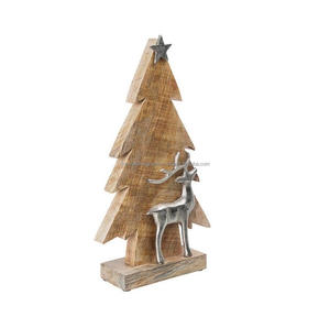 Árbol de Navidad de madera, estrella plateada y modelo de Reno de aluminio para decoración, exhibición de mesa, objeto de Navidad, Base de madera por TCD - Product Image 1