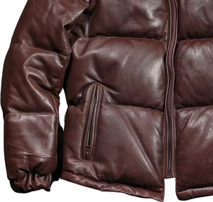 Chaqueta de Cuero Genuino Marrón para Hombre, de Alta Calidad, con Cuello Alto, Estilo Holgado, Abrigo de Invierno Cálido e Informal, Chaqueta de Cuero Personalizada Resistente al Viento - Product Image 5