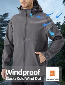 Veste Soft Shell à capuche respirante, coupe-vent imperméable et écologique pour hommes, hiver, avec logo à l'avant, service OEM, vente en gros - Product Image 4