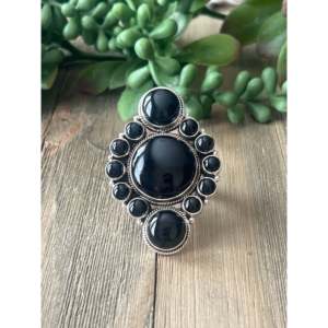 Southwest <b>Onyx</b> <b>Signet</b> <b>Ring</b> Sterling Silver Adjustable Rose Gold or Rhodium Plated - Product Image 1