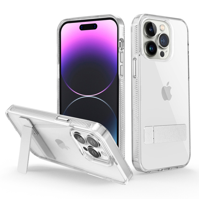 Beelan 2024 New Design Clear TPU Shockproof Waterproof Luxury Alloy Bracket Wavy Non-Slip Kickstand Case for 11/12/13/14
