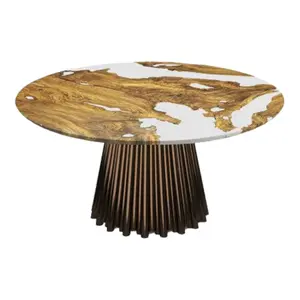 Penjualan terlaris produk Live Eedge epoksi kayu logam meja sisi bulat untuk ruang tamu meja Epoxy Resin dengan kaki logam