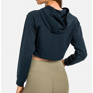 เสื้อครอปแบบมีฮู้ดสำหรับผู้หญิงเสื้อครอปหนาลายแบบกำหนดเองและโลโก้ - Product Image 4