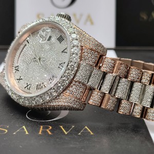 Reloj mecánico de acero inoxidable de oro rosa de 18K de lujo Movimiento ETA analógico 3BAR Resistente al agua Personalizado VVS Moissanite - Product Image 2