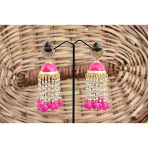 partywear brass traditional golden mattefinishing meenakari <b>long</b> beads jhumki with stone stud hoop <b>earing</b> for girls and women - Product Image 4