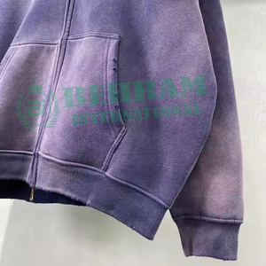 Nouvelle Collection 2026 Sweat à Capuche Zippé Imprimé Effet Délavé Super Sun, Coupe Classique, Manches Délavées à l'Acide, 100% Coton Molletonné - Product Image 4