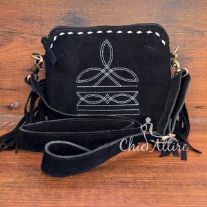 Premium New Large Capacity Boot Stitch Black Suede Leather Fringe Shoulder Crossbody Bag Bolsos de moda de mujer de alta calidad - Product Image 1