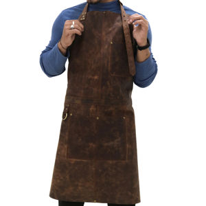 ผ้ากันเปื้อนหนังสีน้ำตาลกระเป๋าใหญ่สายคล้องไหล่ปรับได้สำหรับทำอาหารใช้ในครัวทนทานออกแบบได้ตามต้องการ - Product Image 1