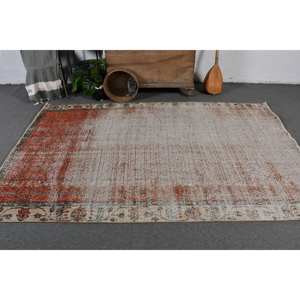 Alfombra turca Vintage de 5,4x8,5 pies, diseño de retazos de lana rojo y Beige, área grande, pasillo rectangular para dormitorio, sala de estar, látex - Product Image 2