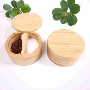 Boîte à épices double compartiment en bambou naturel avec couvercle, écologique, pour cuisine, avec porte-cuillères - Product Image 1