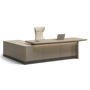 Bureau de direction moderne de luxe en bois, table de patron extensible, grand bureau informatique, mobilier de bureau professionnel facile à assembler - Product Image 1