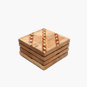 Sous-verres carrés en bois d'acacia Protection du dessus de table Comptoir et surfaces Taille 4 x 4 pouces - Product Image 2