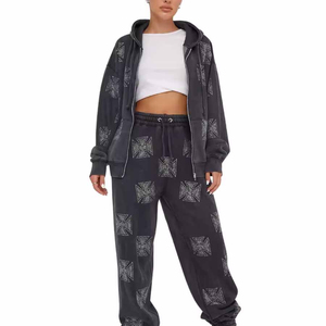 Ensemble sweat-shirt et jogging décontracté à capuche en coton 100% imprimé, écologique, unisexe, vintage, délavé à l'acide, col rond - Product Image 4