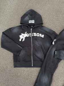 Survêtement personnalisé à fermeture éclair vintage délavé à l'acide coupe ample 100% coton imprimé bouffant pantalon de survêtement lourd - Product Image 2