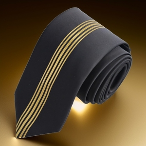 Corbata italiana de corte personalizado Exve exclusiva negra con raya central dorada de Turquía - Product Image 1