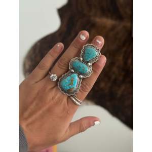 Danny Henio High Grade Kingman Turquoise & Sterling Silver <b>Adjustable</b> <b>Ring</b> with Bezel Setting Gift - Product Image 2