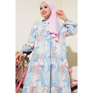 Robe motif tropical col mandarin indigo - Product Image 2